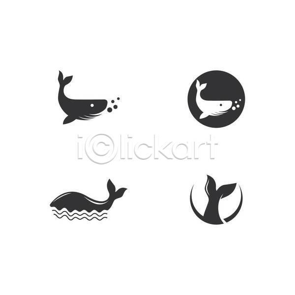 사람없음 EPS 일러스트 해외이미지 검은색 고래 꼬리 물결 물결무늬 세트 심볼 원형