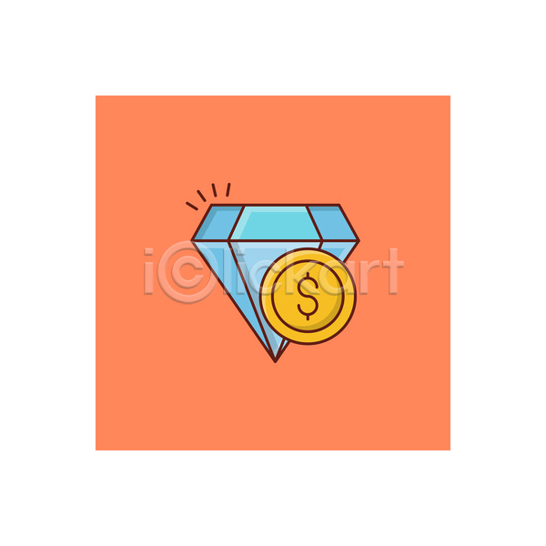 사람없음 JPG 라인아이콘 아이콘 해외이미지 금융 달러 동전 보석 주황색