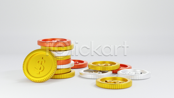 사람없음 3D JPG 디지털합성 포토 해외이미지 달러 동전 동전탑 쌓기 흰색