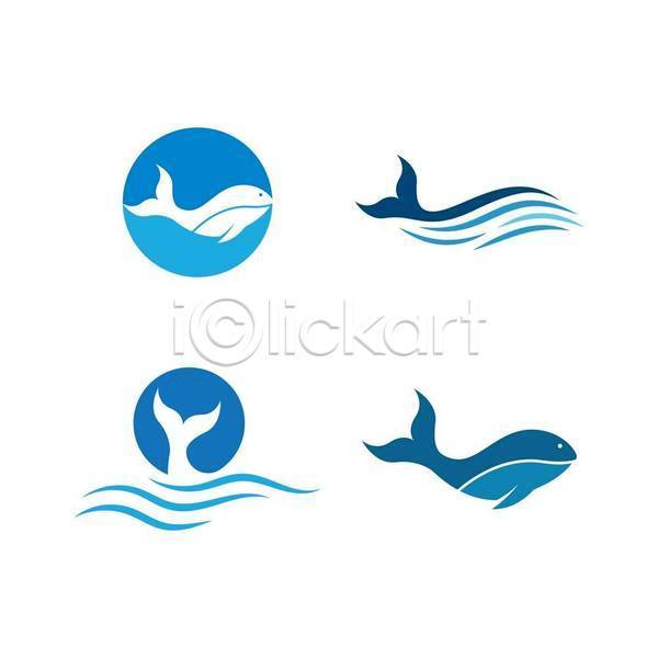 사람없음 EPS 일러스트 해외이미지 고래 꼬리 물결 물결무늬 세트 심볼 원형 파란색