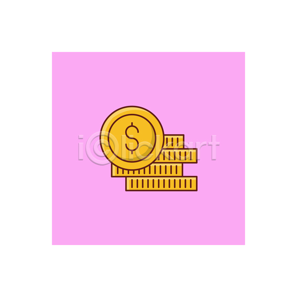 사람없음 JPG 라인아이콘 아이콘 해외이미지 금융 달러 동전 동전탑 분홍색
