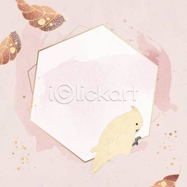 사람없음 EPS 일러스트 해외이미지 분홍색 앵무새 육각형 잎 프레임 한마리