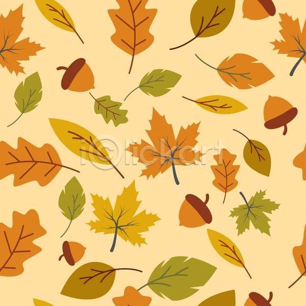 사람없음 EPS 일러스트 해외이미지 가을(계절) 나뭇잎 낙엽 단풍 도토리 주황색 패턴 패턴백그라운드