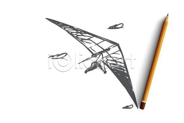 사람 사람모양 EPS 일러스트 해외이미지 비행 손그림 스케치 컨셉 파일럿 하늘 행글라이더