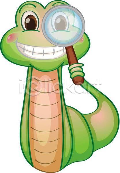 귀여움 사람없음 EPS 일러스트 해외이미지 돋보기 들기 뱀 뱀캐릭터 한마리