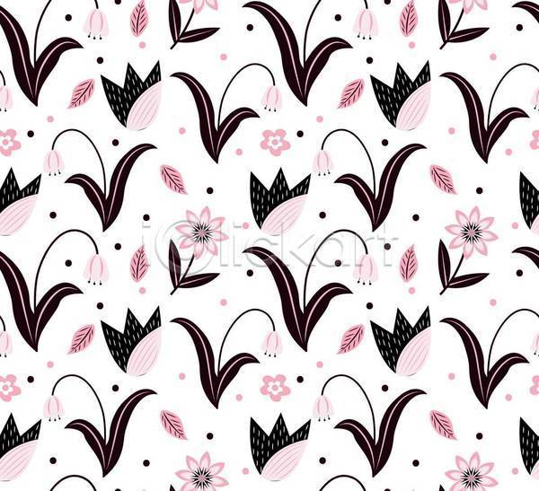 사람없음 EPS 일러스트 해외이미지 검은색 꽃 백그라운드 보테니컬아트 분홍색 잎 점 패턴 풀(식물)