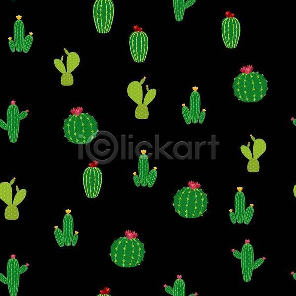 시원함 사람없음 EPS 일러스트 해외이미지 검은색 백그라운드 선인장 선인장꽃 여름(계절) 초록색 패턴 패턴백그라운드