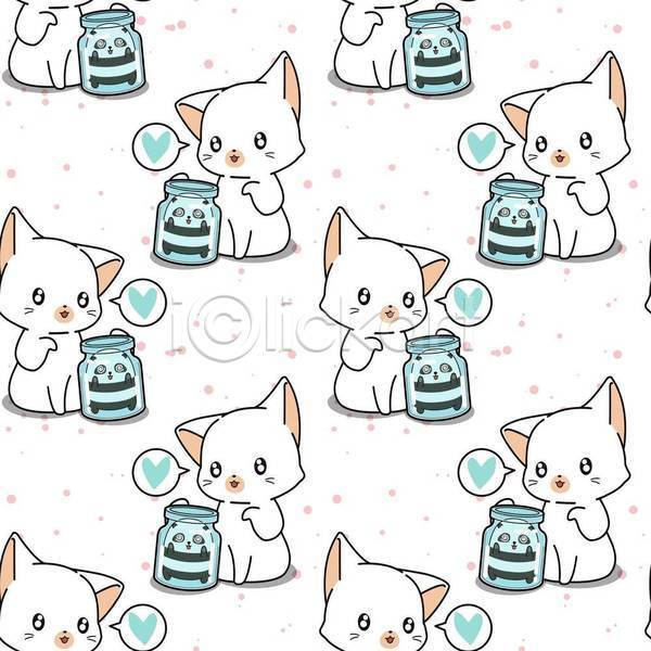 귀여움 러블리 사람없음 EPS 일러스트 해외이미지 갇힘 고양이 동물캐릭터 말풍선 앉기 여러마리 유리병 패턴 패턴백그라운드 하트 흰색