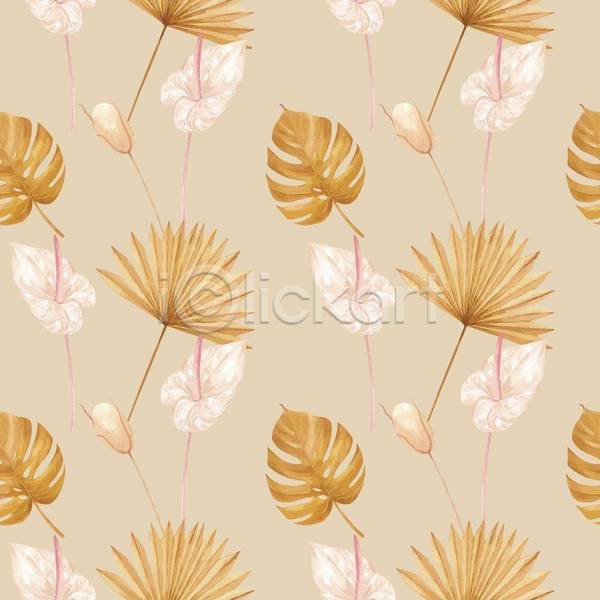 사람없음 EPS 일러스트 해외이미지 꽃 꽃무늬 꽃백그라운드 몬스테라 백그라운드 베이지색 안스리움 잎