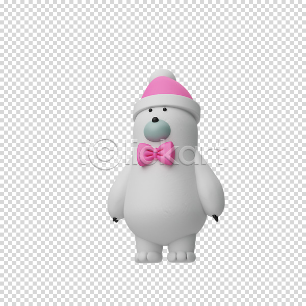 사람없음 3D PNG 디지털합성 편집이미지 3D캐릭터 나비넥타이 누끼 북극곰 크리스마스 털모자 편집 편집소스 한마리