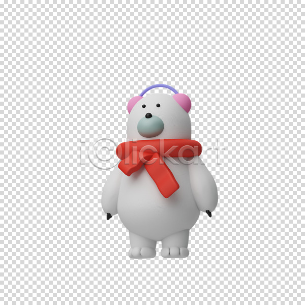 사람없음 3D PNG 디지털합성 편집이미지 3D캐릭터 귀마개 누끼 목도리 북극곰 크리스마스 편집 편집소스 한마리