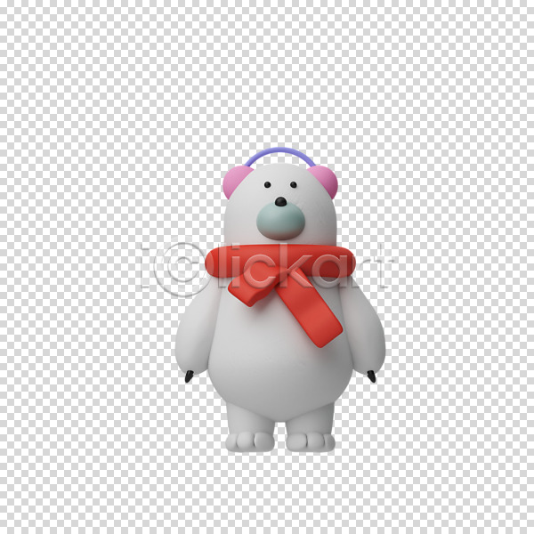 사람없음 3D PNG 디지털합성 편집이미지 3D캐릭터 귀마개 누끼 목도리 북극곰 크리스마스 편집 편집소스 한마리