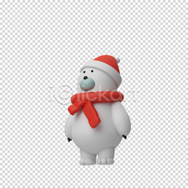 사람없음 3D PNG 디지털합성 편집이미지 3D캐릭터 누끼 목도리 북극곰 산타모자 크리스마스 털모자 편집 편집소스 한마리