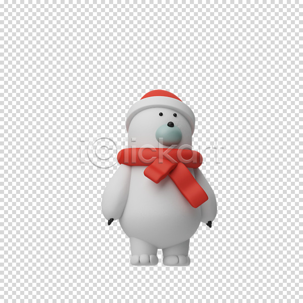 사람없음 3D PNG 디지털합성 편집이미지 3D캐릭터 누끼 목도리 북극곰 산타모자 크리스마스 털모자 편집 편집소스 한마리