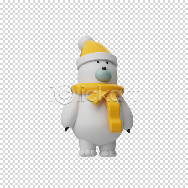 사람없음 3D PNG 디지털합성 편집이미지 3D캐릭터 누끼 목도리 북극곰 크리스마스 털모자 편집 편집소스 한마리