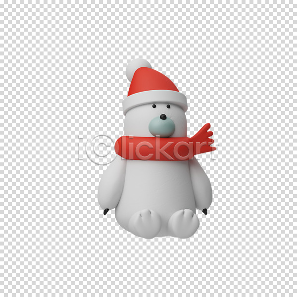 사람없음 3D PNG 디지털합성 편집이미지 3D캐릭터 누끼 목도리 북극곰 앉기 크리스마스 털모자 편집 편집소스 한마리