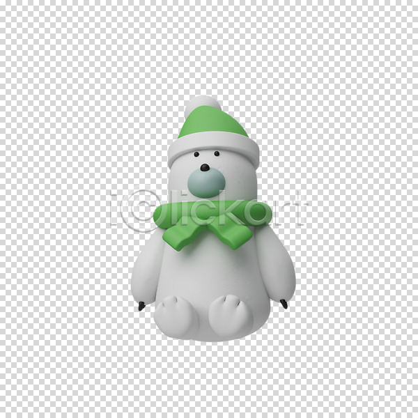 사람없음 3D PNG 디지털합성 편집이미지 3D캐릭터 누끼 목도리 북극곰 앉기 크리스마스 털모자 편집 편집소스 한마리