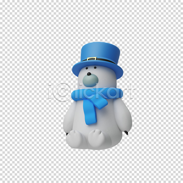 사람없음 3D PNG 디지털합성 편집이미지 3D캐릭터 누끼 목도리 북극곰 신사모자 앉기 크리스마스 털모자 편집 편집소스 한마리