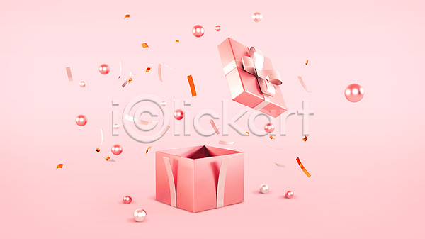 사람없음 3D PSD 디지털합성 편집이미지 꽃가루 리본 분홍색 선물상자 오브젝트 오픈 원형 이벤트 입체도형 편집 편집소스