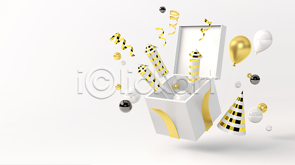 사람없음 3D PSD 디지털합성 편집이미지 고깔(모자) 금색 꽃가루 리본 선물상자 오브젝트 원형 이벤트 입체도형 편집 편집소스 폭죽 풍선 흰색