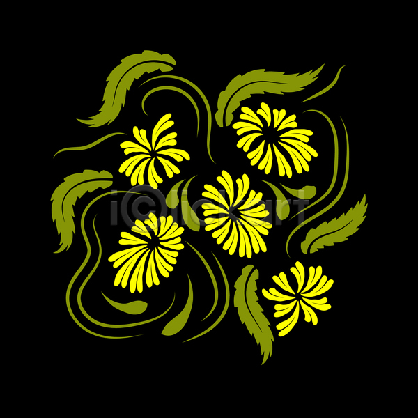 화려 사람없음 EPS JPG 일러스트 해외이미지 검은색 꽃 노란색 디자인 미술 민화 잎