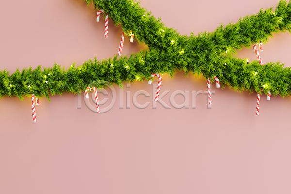 사람없음 3D JPG 포토 해외이미지 가랜드 매달리기 백그라운드 분홍색 식물 장식 지팡이장식 크리스마스 크리스마스장식지팡이 크리스마스지팡이
