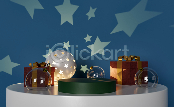 사람없음 3D JPG 포토 해외이미지 단상 램프 무드등 별 빛 빛망울 선물 선물상자 장식 크리스마스 크리스마스선물 파란색