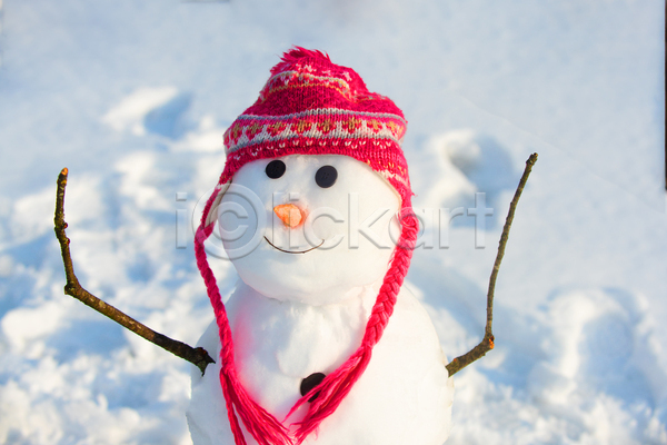 추위 사람없음 JPG 포토 해외이미지 겨울 나뭇가지 눈(날씨) 눈사람 당근 모자(잡화) 설원