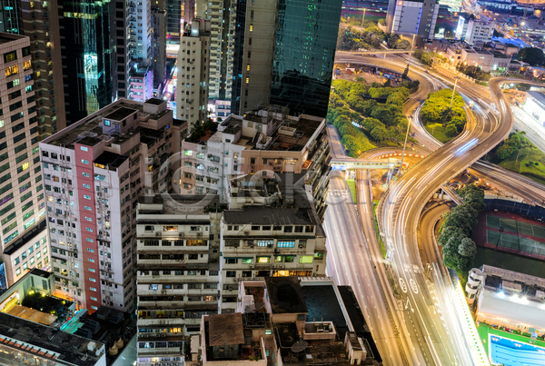 사람없음 JPG 장노출 포토 해외이미지 건물 고층빌딩 나무 도로 도시 도시풍경 야간 야경 야외 주택 홍콩