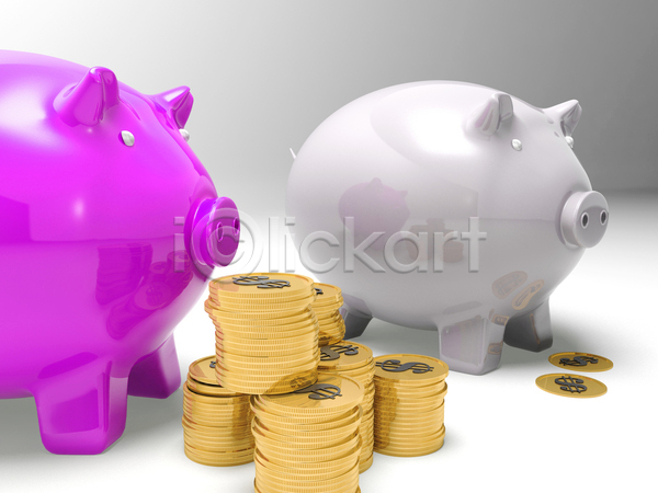 비교 사람없음 3D JPG 포토 해외이미지 경제 금융 동전 동전탑 돼지저금통 반사 실내