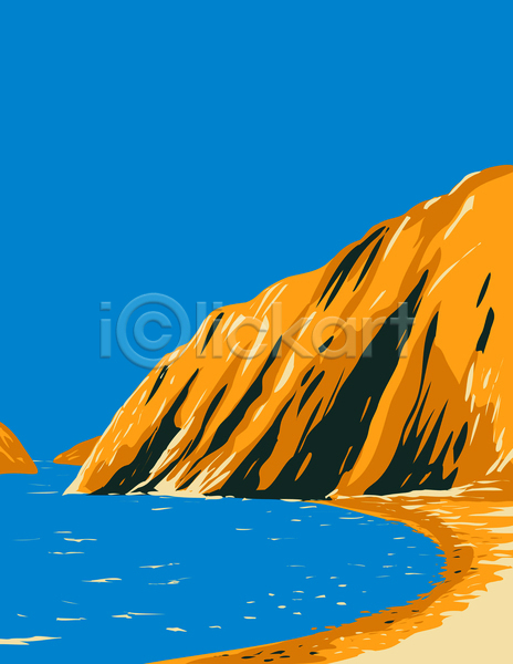 사람없음 JPG 포토 해외이미지 그림 미국 바다 산 자연 카툰스타일 캘리포니아 풍경(경치)