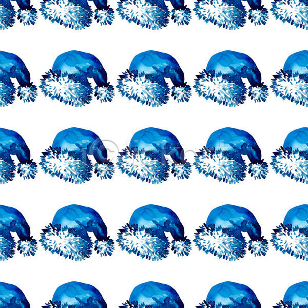 사람없음 JPG 포토 해외이미지 겨울 디자인 백그라운드 산타모자 산타클로스 수채화(물감) 크리스마스 파란색 패턴