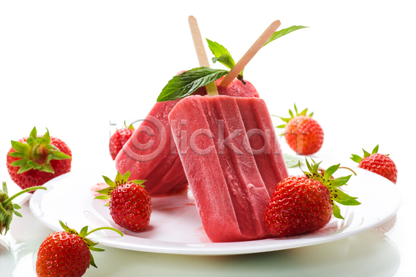시원함 사람없음 JPG 포토 해외이미지 딸기 막대아이스크림 빨간색 아이스크림 허브