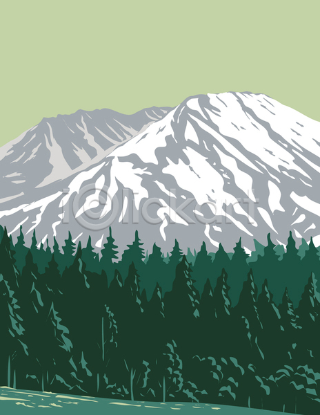 사람없음 JPG 포토 해외이미지 그림 나무 미국 산 자연 카툰스타일 풍경(경치) 화산
