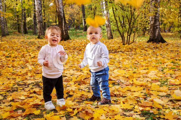 기쁨 떨어짐 행복 두명 백인 사람 소년 아기 어린이 JPG 포토 해외이미지 10월 9월 가을(계절) 가족 건강 걸음마 계절 공원 나무 놀이 단풍 라이프스타일 목재 미소(표정) 서기 숲 야외 웰빙 잎 자연 작음 햇빛 황금