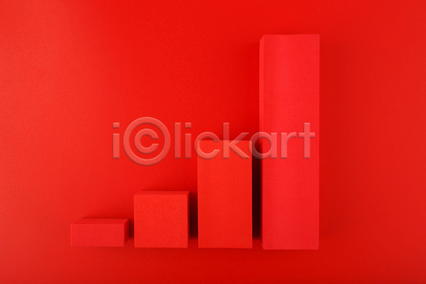 상승 사람없음 3D JPG 포토 해외이미지 막대그래프 목업 빨간배경 빨간색 스튜디오촬영 실내 오브젝트 입체도형 정사각형 직사각형