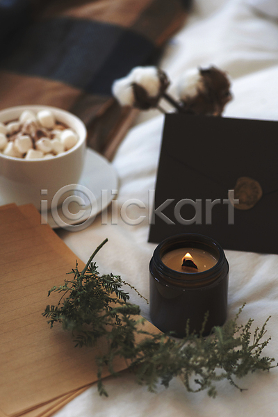 사람없음 JPG 아웃포커스 포토 겨울 담요 마시멜로우 실내 은엽 초 촛불 침대 컵 컵받침 코코아 크리스마스 크리스마스용품 편지봉투 편지지