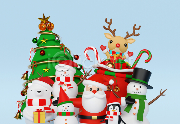 축하 사람없음 3D JPG 포토 해외이미지 겨울 눈사람 디자인 백곰 보따리 사슴 산타클로스 상자 선물 순록 크리스마스 크리스마스선물 크리스마스장식 크리스마스지팡이 크리스마스트리 펭귄