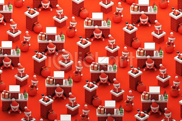 사람없음 3D PSD 디지털합성 편집이미지 굴뚝 들어가기 벽난로 보따리 빨간색 산타클로스 선물상자 엎드리기 캐릭터 크리스마스 패턴 편집 편집소스