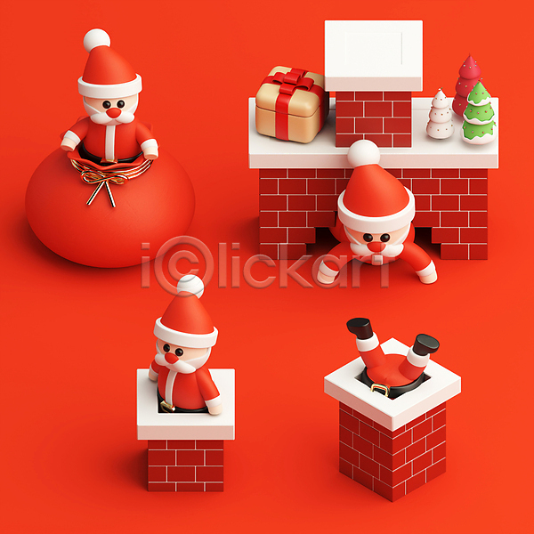 사람없음 3D PSD 디지털합성 편집이미지 굴뚝 들어가기 벽난로 보따리 빨간색 산타클로스 선물상자 엎드리기 캐릭터 크리스마스 크리스마스트리 편집 편집소스