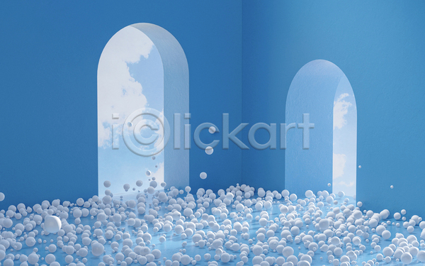 사람없음 3D JPG 포토 해외이미지 공 공간 구름(자연) 내부 많음 백그라운드 아치 원형 입체도형 추상 파란색