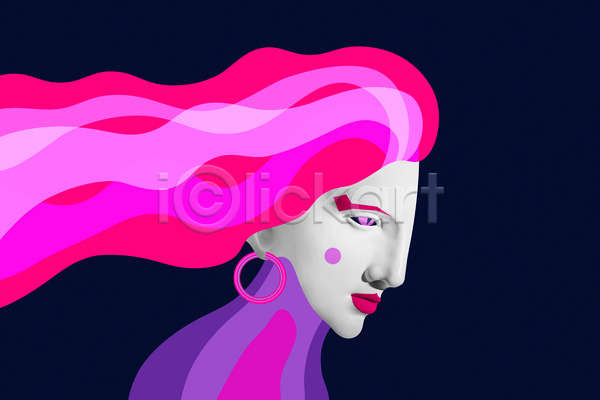 사람없음 JPG 포토 해외이미지 귀걸이 머리카락 미술 분홍색 석고상 예술 조각상 추상 컨셉 콜라주 팝아트 화장