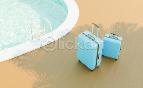 사람없음 3D JPG 포토 해외이미지 그림자 바캉스 수영장 야자수잎 여름(계절) 여름휴가 캐리어