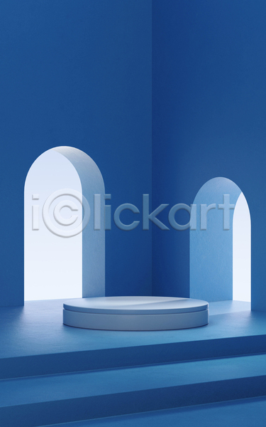 사람없음 3D JPG 포토 해외이미지 계단 공간 내부 단상 백그라운드 벽 비어있는 빛 아치 파란색