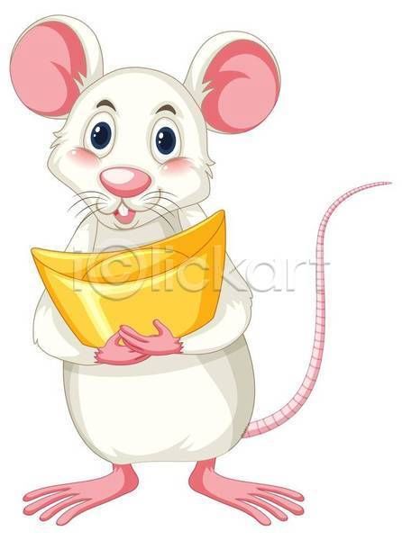 귀여움 사람없음 EPS 일러스트 해외이미지 금괴 들기 쥐캐릭터 한마리 황금 흰쥐