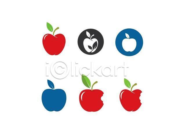 사람없음 EPS 아이콘 해외이미지 과일 농업 디자인 빨간색 사과 심볼 유기농 파란색