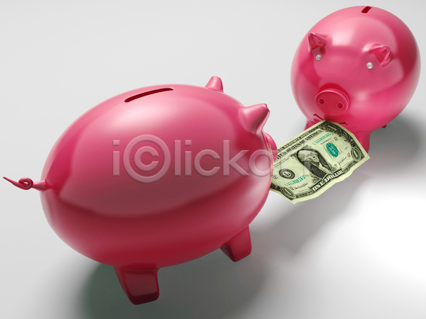 사람없음 3D JPG 포토 해외이미지 경제 금융 달러 돼지저금통 물기(모션) 실내 잡아당기기 지폐 흰배경