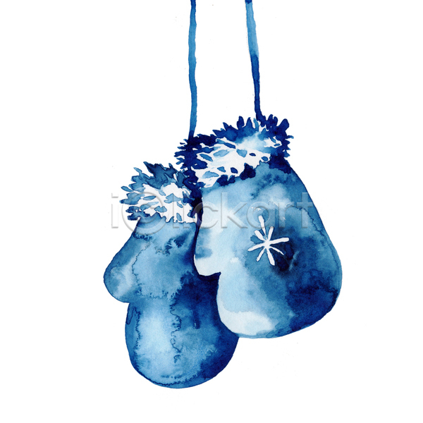 사람없음 JPG 일러스트 포토 해외이미지 겨울 디자인 손모아장갑 수채화(물감) 오브젝트 파란색