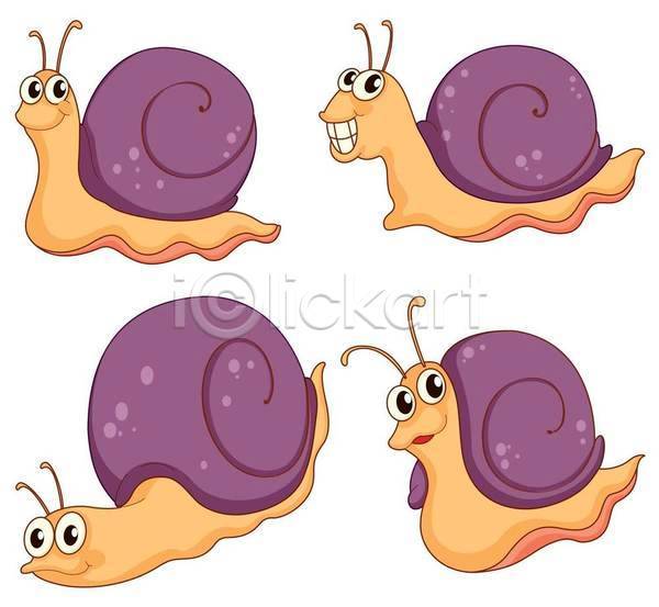 귀여움 사람없음 EPS 일러스트 해외이미지 달팽이(동물) 동물캐릭터 여러마리 웃음