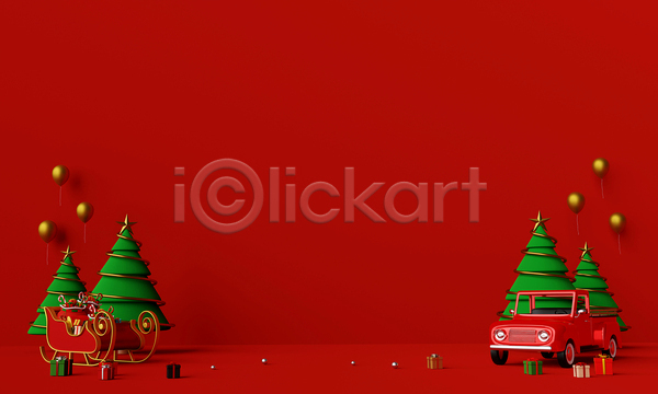 사람없음 3D JPG 포토 해외이미지 디자인 빨간색 선물 선물상자 썰매 자동차 카피스페이스 크리스마스 크리스마스트리